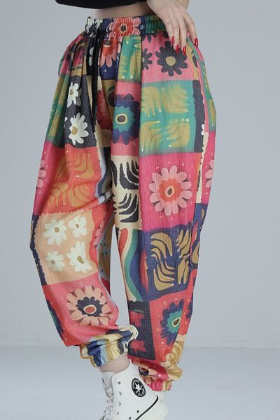 COCOPELLI Jumătate de pantaloni largi din țesătură cu modele florale
