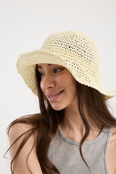 OX-RA Hand Knitted Wide Brim Summer Bohemian Straw Beach Hat