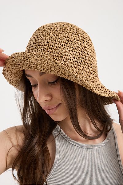 OX-RA Hand Knitted Wide Brim Summer Bohemian Straw Beach Hat