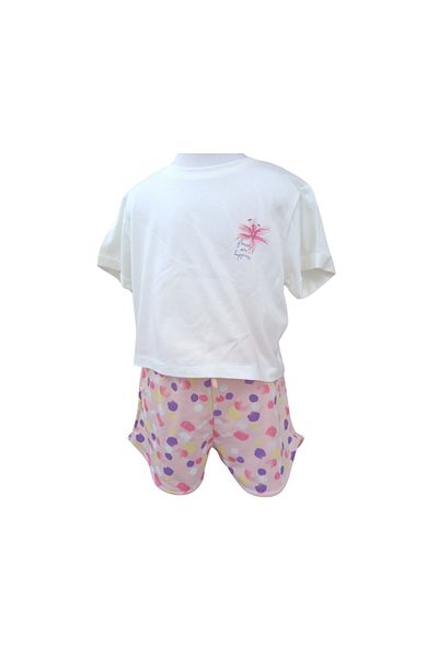 Çikoby Girl's Printed T-Shirt and Patterned Shorts Two-Piece Set