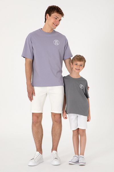 U.S. Polo Assn. تي شيرت برقبة دائرية كبيرة الحجم باللون الرمادي للأولاد 50298981-VR024