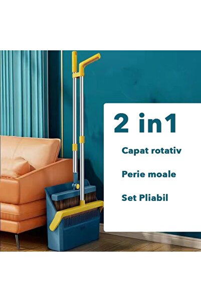 Flippy Broom, Dustpan, Comb Teeth, rotating, foldable, detachable, 99 x 30 cm Blue