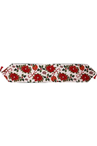 Flippy Decorative Tablecloth, Flippy, Flower Pattern, Christmas Theme, 35 x 180 cm, Red
