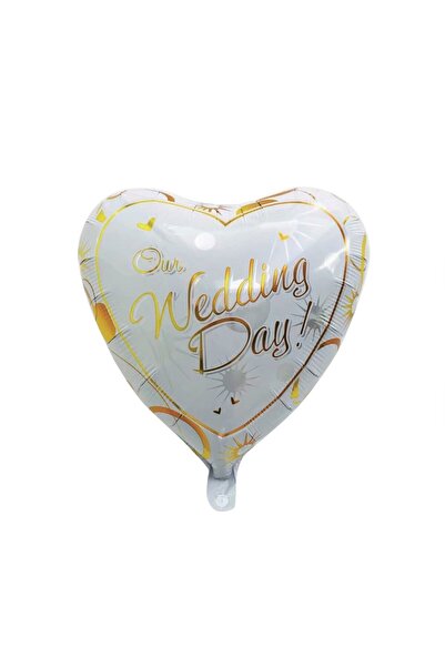 Flippy Μεταλλικό Μπαλόνι Foil Flippy, Φιγούρα Καρδιάς, Η Ημέρα του Γάμου μας, Γάμος, 45 εκ., Αέρας/Ήλιος, Λευκό/Χρυσό