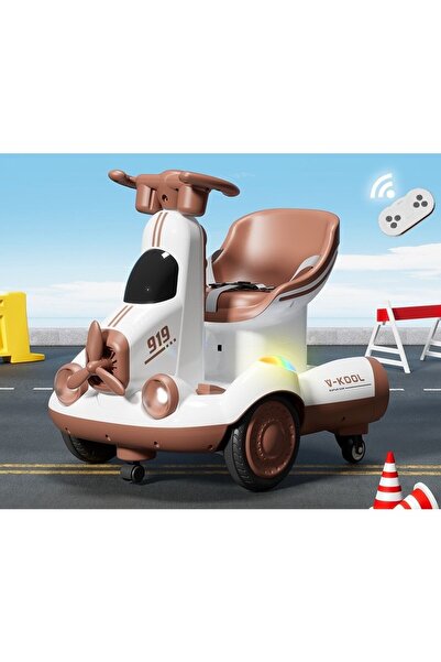 dalip Electric Ride-On Car, 4 Wheels, Remote Control, LED Lights & Music, 2+ yrs, Brown