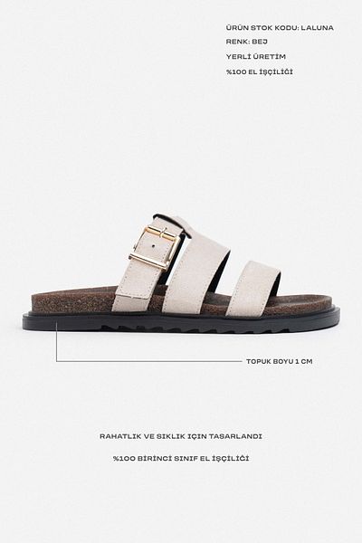 NİŞANTAŞI SHOES Papuci de damă Laluna Bej din piele intoarsa cu catarama cu talpa plată