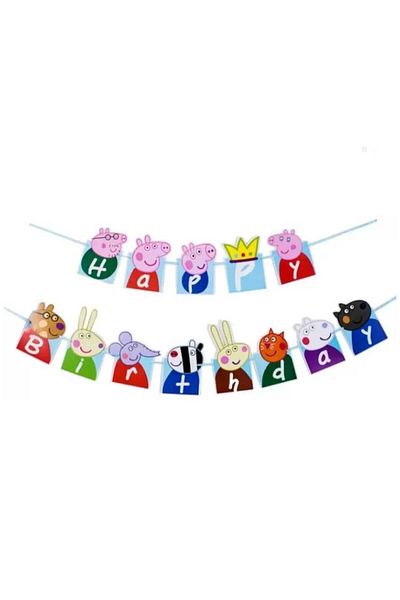 PARTİ AŞKI Πανό για τα γενέθλια της Peppa Pig & Σήμα για το πάρτι Happy Birthday Peppa Pig
