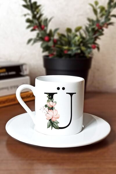 Generic Brand Caddemart| Floral Printed Porcelain Turkish Coffee Cup with Let...