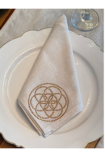 Menar Tasarım مناديل تقديم الطعام 6 قطع مناديل قماشية مناديل تقديم الطعام مطرزة بعبارة 'زهرة الحياة'