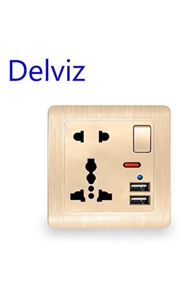 DELVIZ منفذ USB قياسي ذهبي 110-250 فولت في المملكة المتحدة، منفذ شاحن USB مزدوج، مقبس كهربائي عالمي 13 أمبير