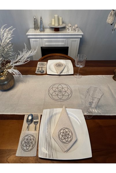 Generic Brand Runner Embroidered Flower of Life 140*40 cm Special Design Runner with Renewal and Abundance Theme