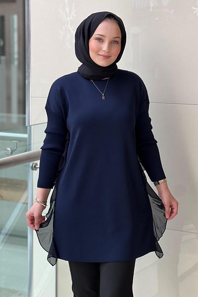 Ghisa Mercerized Tunic with Ruffled Sides and Tight Sleeves
