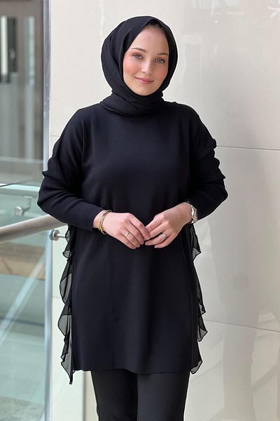 Ghisa Mercerized Tunic with Ruffled Sides and Tight Sleeves