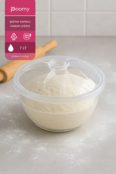 Poomy حوض عجين سعة 7 لتر بغطاء شفاف - حوض عجين