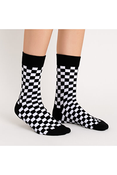 MiaSocks Beyaz-Siyah Dama Desenli Çorap