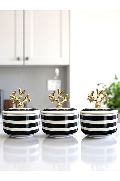 ferayhome Kitchen Accessory Black Classic Zebra Gold Coral 3-Piece Breakfast Storage Container