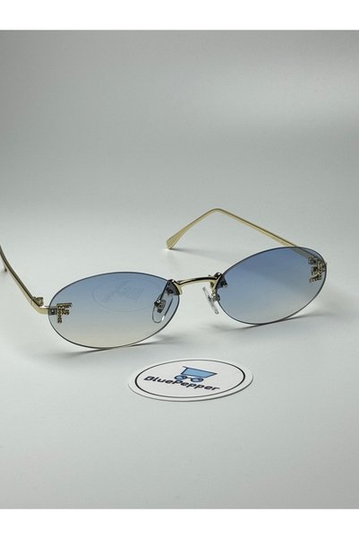 BluePepper Fendyy Blue Sunglasses Oval Frame Blue Glass Color 52 Inserts