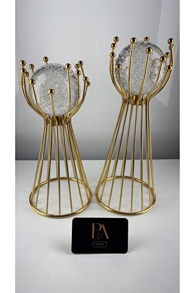 Palpe Gold 2'li Metal Dekoratif Obje Biblo Süs Eşya Salon Aksesuar Tv Sehpa M...