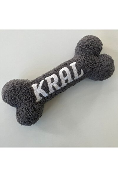 İsimli Nakış İşlemeli Peluş Kemik Köpek Oyuncağı Antrasit Gri İsime Kişiye Özel Wellsoft Yıkanabilir