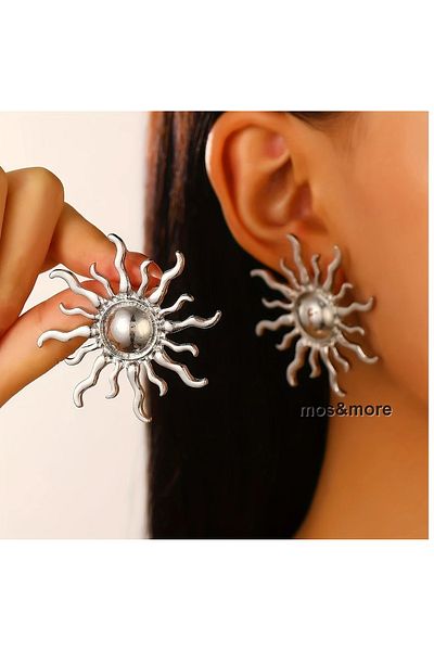 mos&more Silver Large (5cm) Sun Women's Earrings Premium