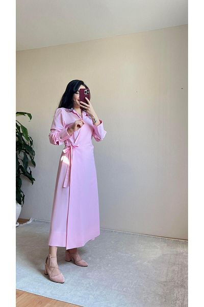 STEALLE MODA GİYİM Φόρεμα μάξι από ύφασμα ποπλίνα με λεπτομέρεια φιόγκου-1062