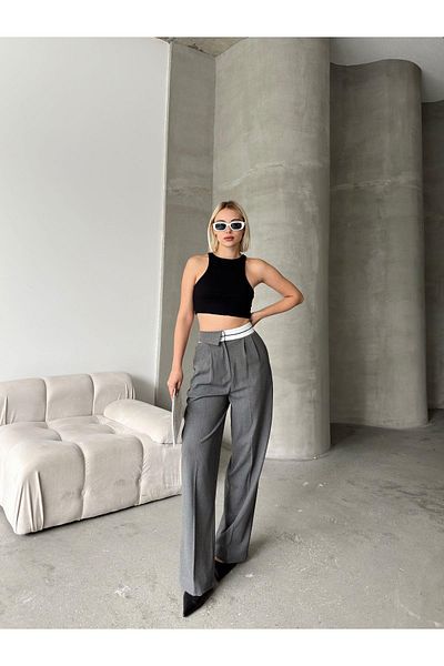 Jeevee Half Reverse Belt Wide Leg Polyviscose Trousers