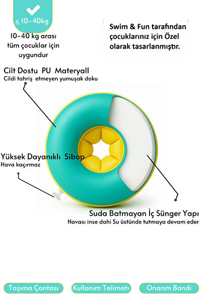 swim & fun Çocuk Yüzme Kolluğu Extra Güvenlikli / Bebek Yüzme Kolluk / Tamir Seti Ve Çantası / Deniz Kolluk