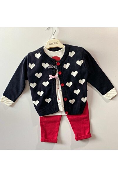 Concept. Concept Beyaz Kalpli Kız Bebek 3'lü Triko Hırkalı Takım