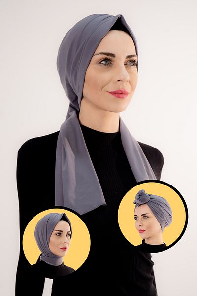 Şalcenneti.com Gray Dubai Model Three-Tie Ready-Made Practical Shawl