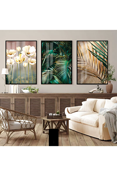 Harikabirev HARİKABİREV|SOFT YEŞİL-KAHVERENGİ YAPRAK-ÇİÇEK KOMBİNİ |ÇERÇEVELİ...