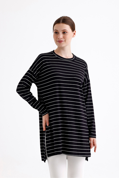 Premium Quality, Black Striped, Combed Cotton Tunic.