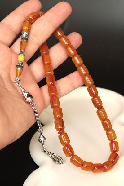 CessNova Sertifikalı 33'lük Sıkma Kehribar Nakkaş İmameli Özel Tesbih