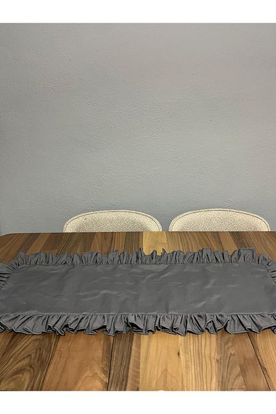 Erba kreasyon Gray Runner Ruffle Tablecloth 40X110 cm Ruffle Runner