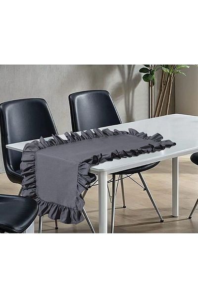 Erba kreasyon Gray Runner Ruffle Tablecloth 40X110 cm Ruffle Runner