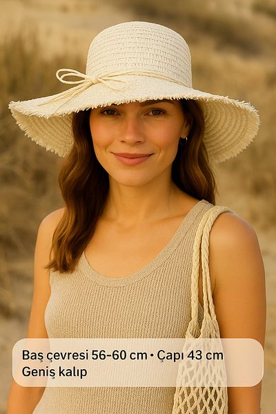Avantaj Kapıda ®   Women's Straw Summer Hat – Wide Brim, Bow, Special Design Models