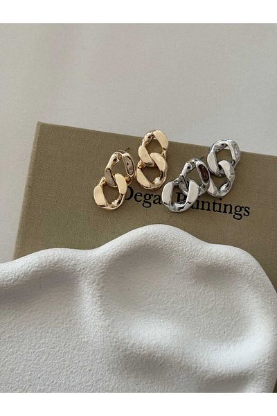 mos&more Silver Color Chain Model Stylish Women's Earrings