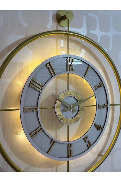 Pey Aksesuar Metal Camlı Duvar Saati 60x80 Cm Büyük Boy Işıklı Gerçek Cam Gold-şeffaf-beyaz-gold