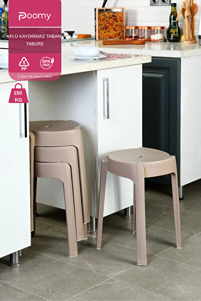 Poomy Kaymaz Ayaklı Dekoratif İç İçe Geçebilen Plastik Tabure Mutfak Bahçe Ta...
