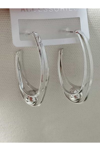 mos&more Silver Ball Stud Ring Lightweight Women's Earrings, Length 5cm