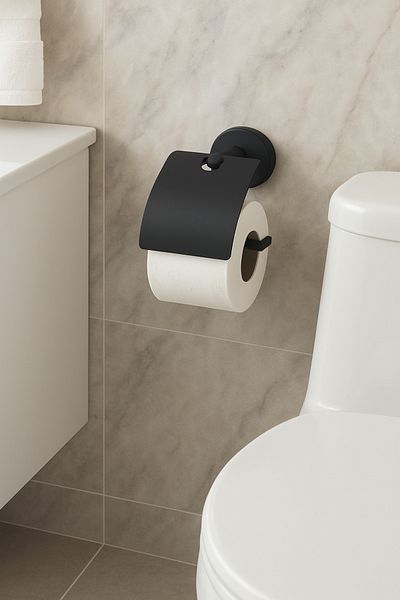MultiStore Black Stainless WC Paper Holder with Cover Toilet Paper Holder Toilet Paper Hanger