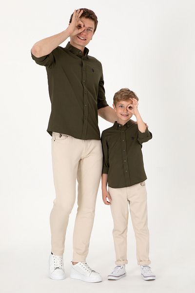 U.S. Polo Assn. Ανδρικό μακρυμάνικο πουκάμισο σε σκούρο χακί 50306338 -VR111
