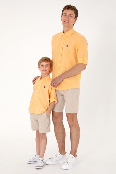 U.S. Polo Assn. Cămașă de bază cu aspect de in portocaliu pentru bărbați 50306285-VR202