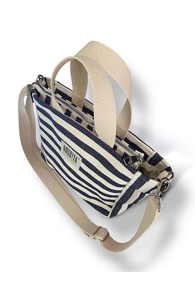 Nuggita Mini geantă de mână cu fermoar cu dungi Houndstooth - Crossbody, albastru indigo