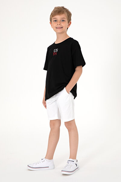 U.S. Polo Assn. Tricou negru oversize pentru băiat cu gâtul turnat 50306498-V...