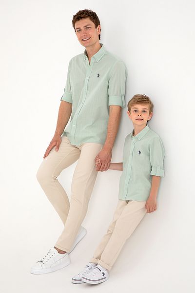 U.S. Polo Assn. Boy's Water Green Long Sleeve Basic Shirt 50306583 -Vr048