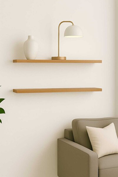 yankı-byeg 50 Cm 2li Safir Meşe Mdf Uçan Duvar Rafı Gizli Bağlantı Kitaplık