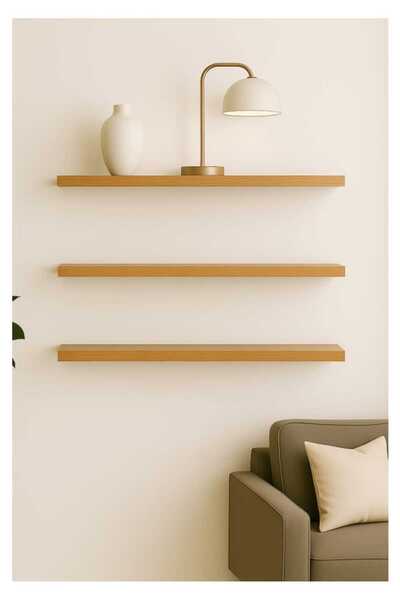 yankı-byeg 50 Cm 3lü Safir Meşe Mdf Uçan Duvar Rafı Gizli Bağlantı Kitaplık