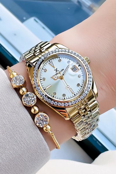 Daniel Klein Small Case Women's Wristwatch 3 Atm Waterproof Gold Color Steel Cord Bracelet Gift