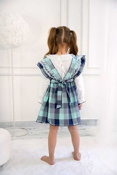 KALİNKA KİDS WEAR Square Pattern Lace Detailed Girl's Dress