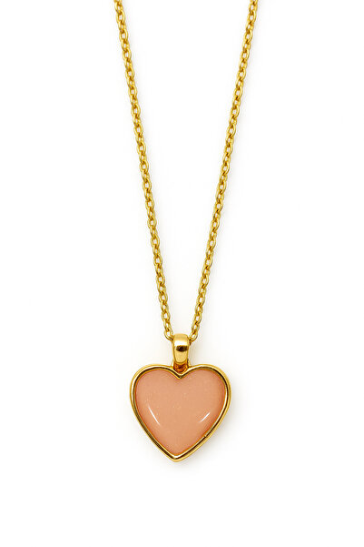 MakeWell Çift Taraflı Kalp Tasarımlı Beyaz Renkli Yılan Zincirli Gold Renkli ...